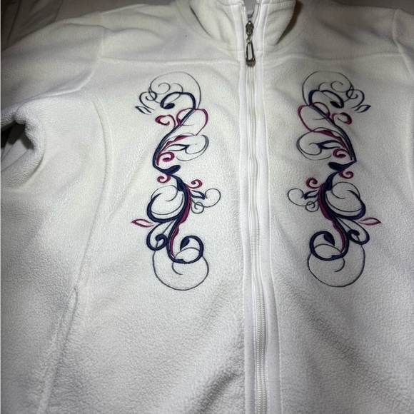 Women's White Fleece Jacket with Embroidery - Picture 2 of 4